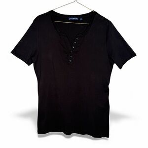 Charles Vogele Women’s Black Short Sleeve Henley Shirt Large